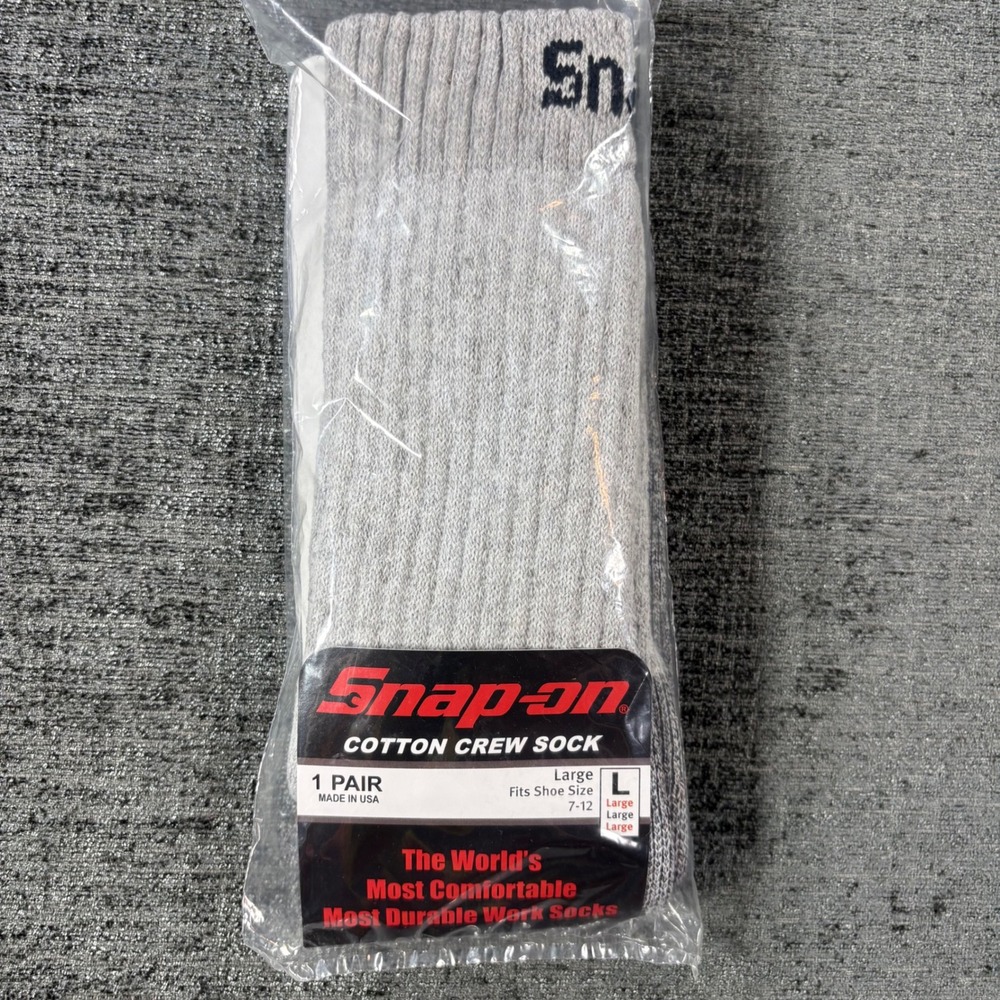 Snap-on Cotton Crew Sock Mens Large Gray Cushioned Reinforced Work Socks 1 Pair